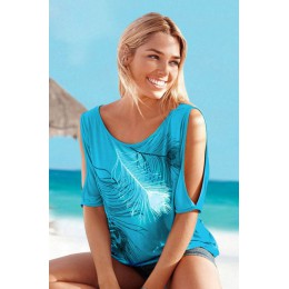 Szczelina rękawem zimno ramię druku kobiety na co dzień lato T Shirt dziewczyna 2016 Tee Tshirt luźne koszulka top
