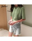 Jielur Tee Shirt 15 jednolity kolor podstawowy t-shirt kobiety Casual O-neck Harajuku lato Top koreański Hipster biały T Shirt S