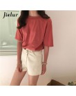 Jielur Tee Shirt 15 jednolity kolor podstawowy t-shirt kobiety Casual O-neck Harajuku lato Top koreański Hipster biały T Shirt S