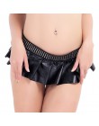 Seksowna mini spódniczka damska młodzieżowa dziewczęca czarna skórzana z ozdobnym paskiem z cyrkoniami
