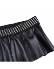 Seksowna mini spódniczka damska młodzieżowa dziewczęca czarna skórzana z ozdobnym paskiem z cyrkoniami
