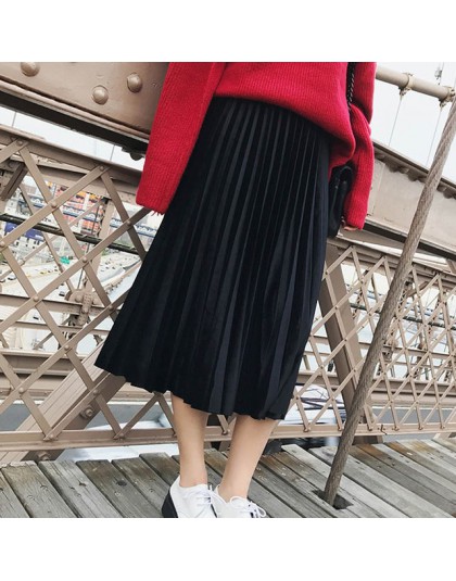 Wiosna lato 2018 nowa moda spódnica wysoka talia aksamitna plisowana spódnica kobiety stałe elastyczny spódniczka z wysokim stan