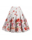 Kwiatowe nadruki retro w stylu Vintage spódnice kobiet Plus Size wysokiej talii spódnice do kolan na co dzień Ruffles Midi spódn