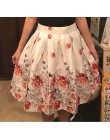 Kwiatowe nadruki retro w stylu Vintage spódnice kobiet Plus Size wysokiej talii spódnice do kolan na co dzień Ruffles Midi spódn