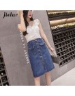 Jielur koreański mody wysokiej spódniczka z wysokim stanem Plus Size przyciski kieszenie klasyczne dżinsy spódnica dla kobiet S-