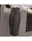 Neophil wysokiej talii wełniane przycisk ołówkowe spódnice midi biuro panie biurowe eleganckie szary 2019 zima wełny spódnice wi