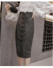 Neophil wysokiej talii wełniane przycisk ołówkowe spódnice midi biuro panie biurowe eleganckie szary 2019 zima wełny spódnice wi