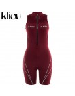 Kliou 2019 kobiety fitness kombinezony bez rękawów z golfem zamek błyskawiczny latać list drukuj patchwork body sportowe chudy s