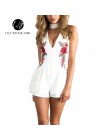 Conmoto lato elegancki V Neck Floral kobiety Playsuit bez rękawów biały kombinezony pajacyki Casual plaża ogólnie haft Plus rozm