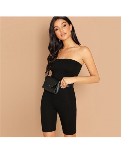 SweatyRocks czarny Skinny brokat bez ramiączek Romper bez rękawów Streetwear kobiet 2019 kobiety Bodycon kombinezony i kombinezo