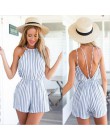 Lato 2018 kobiety bez ramiączek Playsuit w paski pajacyki Ruffles rękaw kombinezon Backless Sexy ogólnie Casual plaża krótkie sp