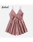 ROMWE kontrast koronki Knot powrotem Cami Romper kobiety różowy V Neck paski bez rękawów Playsuit lato dorywczo spodnie szerokie