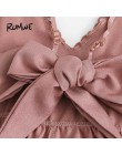 ROMWE kontrast koronki Knot powrotem Cami Romper kobiety różowy V Neck paski bez rękawów Playsuit lato dorywczo spodnie szerokie