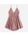 ROMWE kontrast koronki Knot powrotem Cami Romper kobiety różowy V Neck paski bez rękawów Playsuit lato dorywczo spodnie szerokie