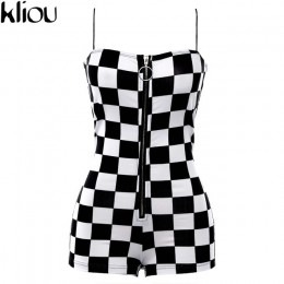 Kliou 2018 nowy plaid przebrania kobiety sexy backless bez ramiączek zipper fly krótkie body kobiet treningu street plaid kombin