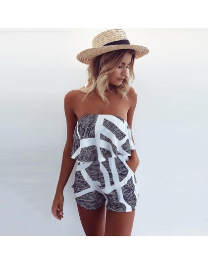 Kobiety kombinezon 2019 lato Sexy Slash Neck paski wzburzyć Body Femme druku Playsuit pajacyki plaża Body kombinezony dla kobiet