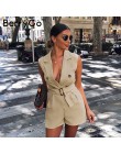 BerryGo kobiety pajacyki elegancki wstęgi khaki playsuit lato kobiet kombinezon biuro panie playsuit kieszenie przycisk zipper p