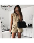 BerryGo kobiety pajacyki elegancki wstęgi khaki playsuit lato kobiet kombinezon biuro panie playsuit kieszenie przycisk zipper p