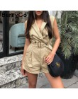 BerryGo kobiety pajacyki elegancki wstęgi khaki playsuit lato kobiet kombinezon biuro panie playsuit kieszenie przycisk zipper p