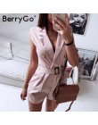 BerryGo kobiety pajacyki elegancki wstęgi khaki playsuit lato kobiet kombinezon biuro panie playsuit kieszenie przycisk zipper p