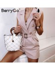 BerryGo kobiety pajacyki elegancki wstęgi khaki playsuit lato kobiet kombinezon biuro panie playsuit kieszenie przycisk zipper p