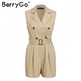 BerryGo kobiety pajacyki elegancki wstęgi khaki playsuit lato kobiet kombinezon biuro panie playsuit kieszenie przycisk zipper p