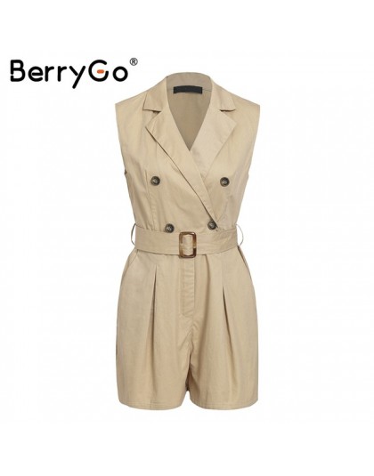 BerryGo kobiety pajacyki elegancki wstęgi khaki playsuit lato kobiet kombinezon biuro panie playsuit kieszenie przycisk zipper p