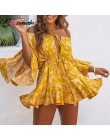 Conmoto Ruffles lato w stylu Vintage kobiety Casual kombinezony drukuj Off ramię 2019 krótki kombinezon pajacyki czeski Playsuit