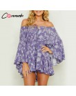 Conmoto Ruffles lato w stylu Vintage kobiety Casual kombinezony drukuj Off ramię 2019 krótki kombinezon pajacyki czeski Playsuit