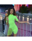 Kliou 2019 nowy nabytek jednolity fluorescencji kombinezony wiosna lato z krótkim rękawem golf krótki rękaw skinny, żeński, moda