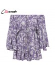 Conmoto Ruffles lato w stylu Vintage kobiety Casual kombinezony drukuj Off ramię 2019 krótki kombinezon pajacyki czeski Playsuit