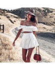 JaMerry w stylu Vintage off ramię biały haft dwuczęściowy zestaw romper kobiety polka dot kombinezon playsuit letnie wakacje na 