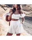 JaMerry w stylu Vintage off ramię biały haft dwuczęściowy zestaw romper kobiety polka dot kombinezon playsuit letnie wakacje na 