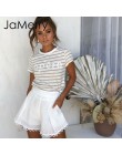 JaMerry w stylu Vintage off ramię biały haft dwuczęściowy zestaw romper kobiety polka dot kombinezon playsuit letnie wakacje na 