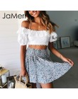 JaMerry w stylu Vintage off ramię biały haft dwuczęściowy zestaw romper kobiety polka dot kombinezon playsuit letnie wakacje na 