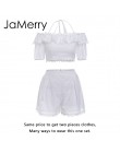 JaMerry w stylu Vintage off ramię biały haft dwuczęściowy zestaw romper kobiety polka dot kombinezon playsuit letnie wakacje na 