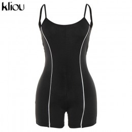 Kliou 2019 kobiety sexy bez ramiączek playsuit neon kolor skinny body odblaskowe w paski patchwork pasek backless fitness strój