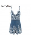 BerryGo pasek lato kombinezon kobiety pajacyki haft V neck zipper elegancki kombinezon Floral playsuit 2019 sexy krótkie kombine