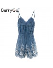 BerryGo pasek lato kombinezon kobiety pajacyki haft V neck zipper elegancki kombinezon Floral playsuit 2019 sexy krótkie kombine