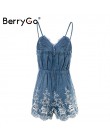 BerryGo pasek lato kombinezon kobiety pajacyki haft V neck zipper elegancki kombinezon Floral playsuit 2019 sexy krótkie kombine