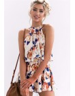 Kwiatowy Print szyfonowa Playsuit kobiety lato Sexy Halter bez rękawów kobiet panie Boho pajacyki kombinezon kobiety plaża Party