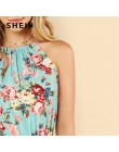 SHEIN Multicolor wakacje czeski plaża kwiatowy Print Backless Halter bez rękawów wysokiej talii kombinezon lato kobiety Sexy kom