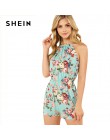 SHEIN Multicolor wakacje czeski plaża kwiatowy Print Backless Halter bez rękawów wysokiej talii kombinezon lato kobiety Sexy kom