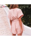 Conmoto stałe na co dzień 2019 lato kobiety kombinezony Romper plaża pas krawat luźne wysokiej moda bawełna Playsuit