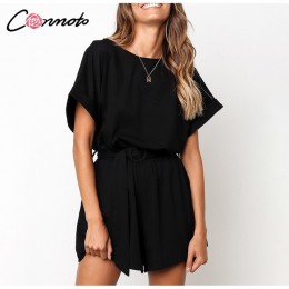 Conmoto stałe na co dzień 2019 lato kobiety kombinezony Romper plaża pas krawat luźne wysokiej moda bawełna Playsuit