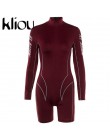 Kliou 2019 kobiet mody sportowej skinny playsuit golf pełny rękawem body powrót zipper paski list druku szczupła romper