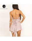 Lily Rosie dziewczyna Halter Crop Sexy kobiety kombinezony 2019 lato plaża Backless kombinezony niebieski kombinezony bez rękawó