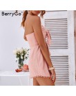 BerryGo Sexy bez ramiączek krzyż krawat kobiety playsuit haft różowy pościel bawełniana kombinezon lato party fashion kobieta og