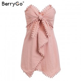 BerryGo Sexy bez ramiączek krzyż krawat kobiety playsuit haft różowy pościel bawełniana kombinezon lato party fashion kobieta og