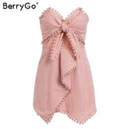 BerryGo Sexy bez ramiączek krzyż krawat kobiety playsuit haft różowy pościel bawełniana kombinezon lato party fashion kobieta og
